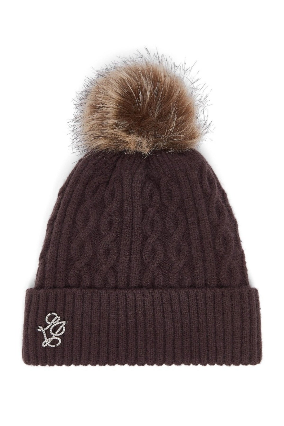 LIU-JO F MAS BEANIE TRECCE PONPON en color MARRON  (1)