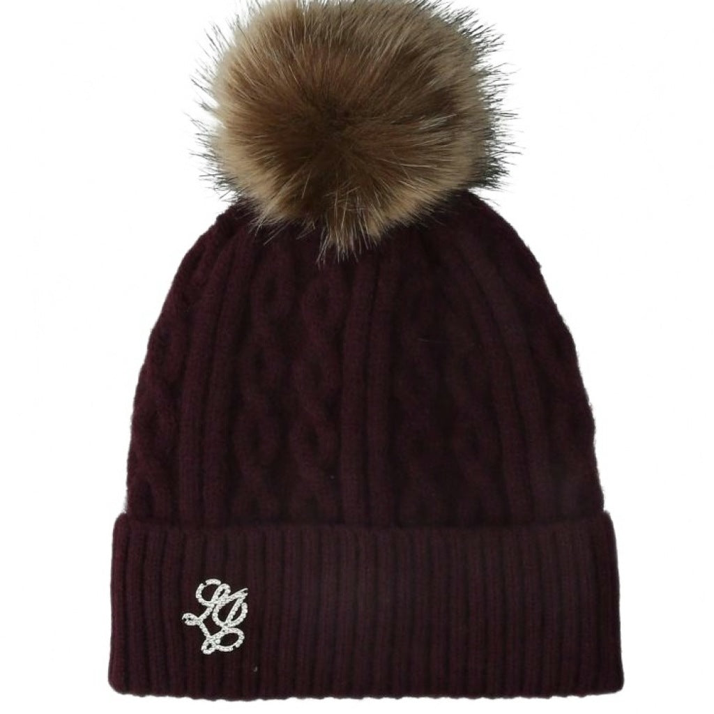 LIU-JO F MAS BEANIE TRECCE PONPON en color BURDEOS  (4)