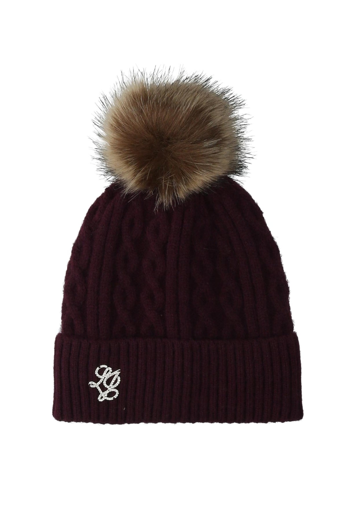 LIU-JO F MAS BEANIE TRECCE PONPON en color BURDEOS  (1)