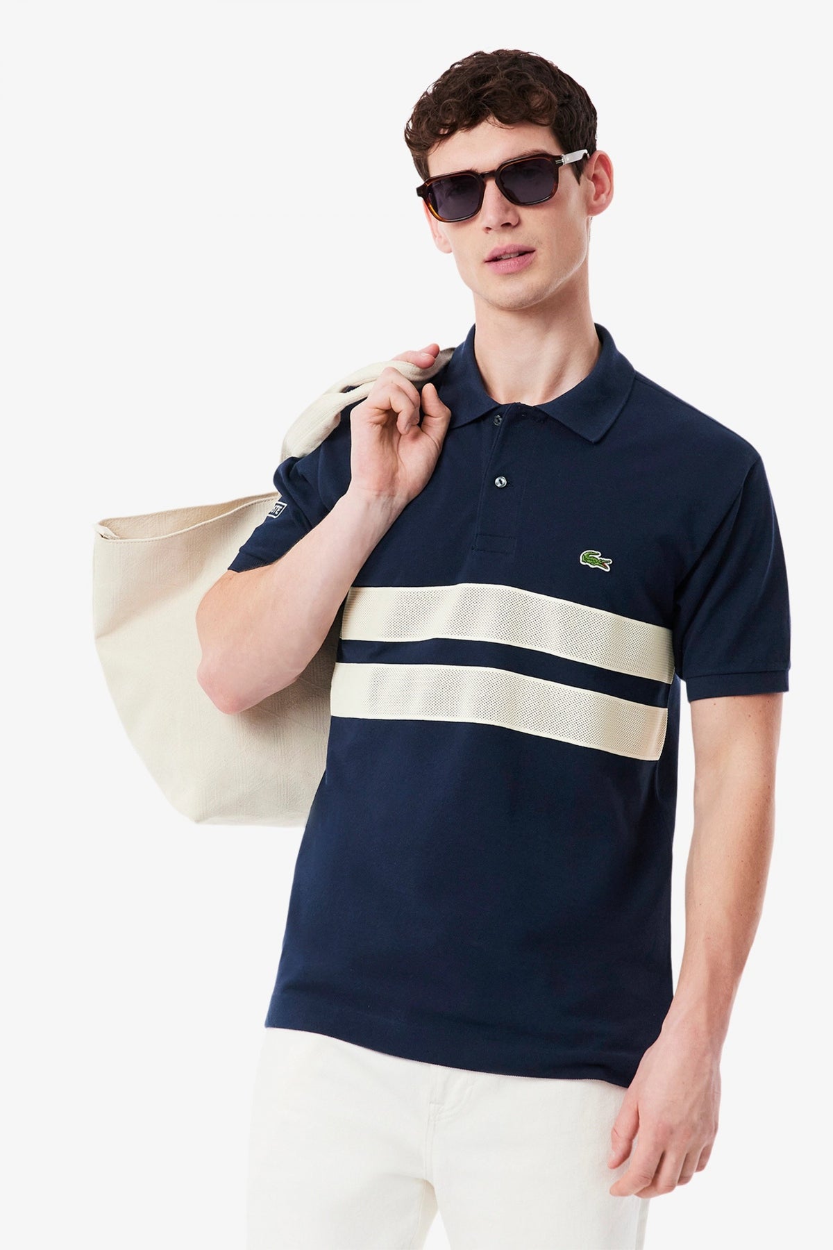 LACOSTE SHORT SLEEVED RIBBED COLLAR en color AZUL  (1)
