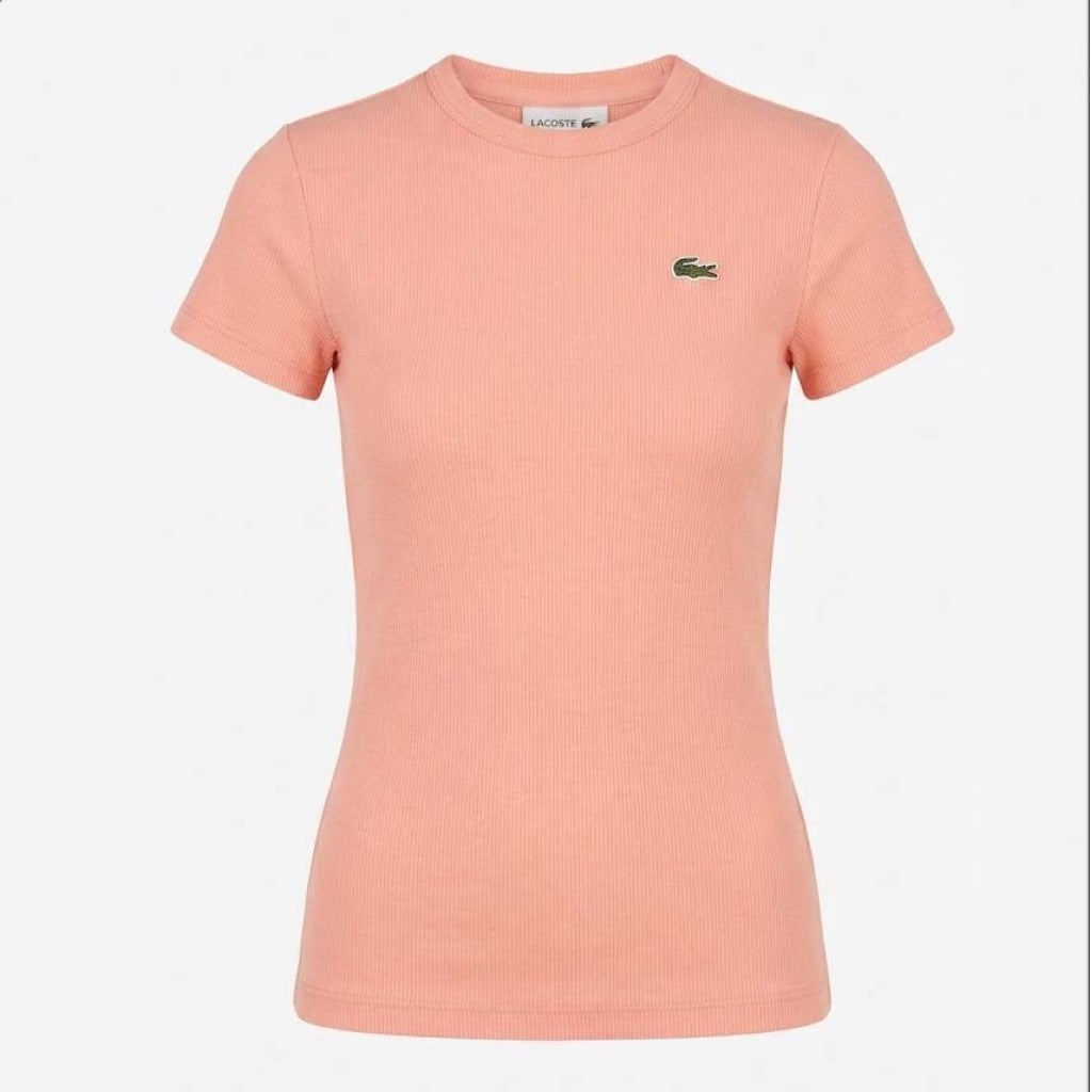 LACOSTE SLIM FIT RIBBED COTTON T-SHIRT en color ROSA  (4)