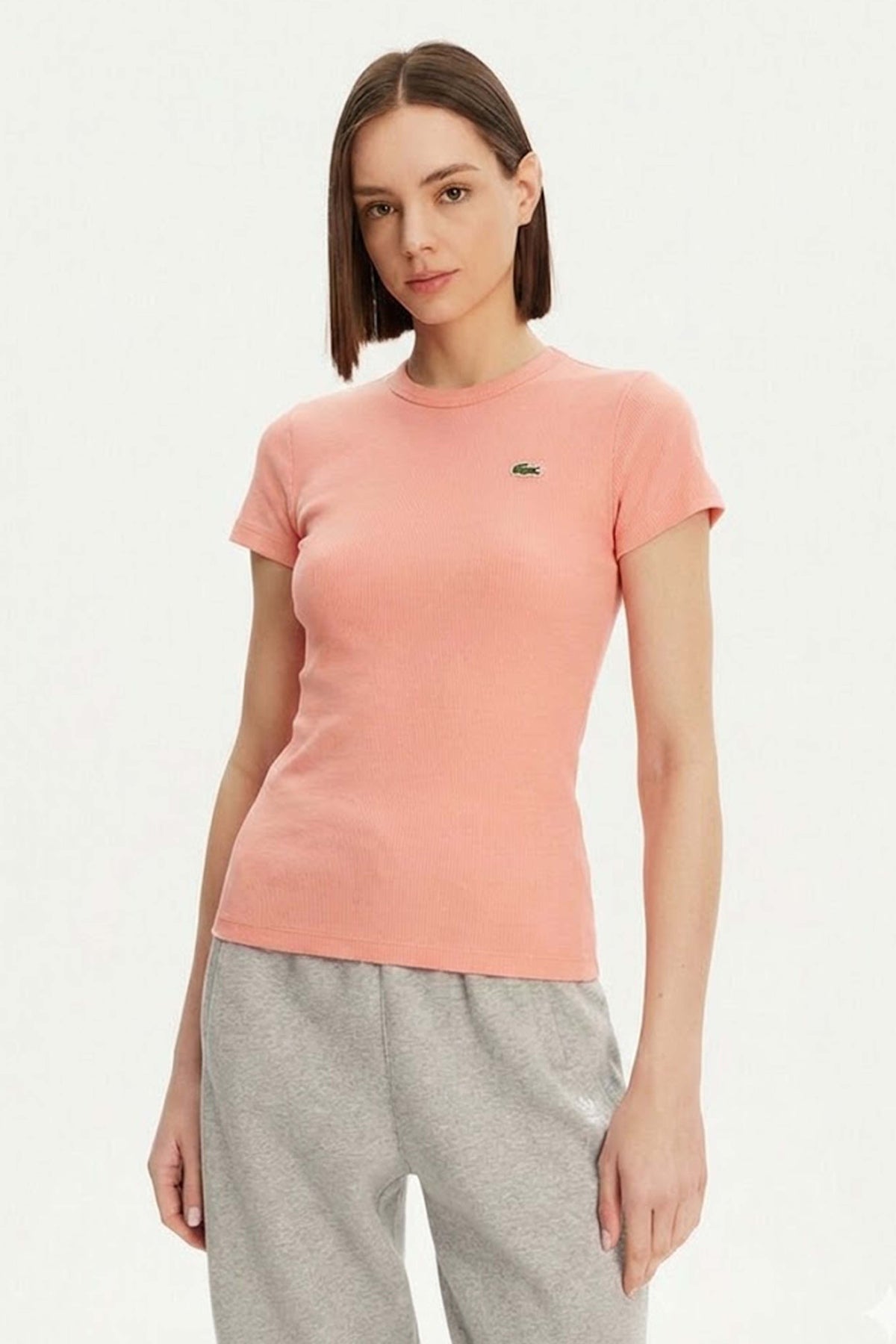 LACOSTE SLIM FIT RIBBED COTTON T-SHIRT en color ROSA  (1)