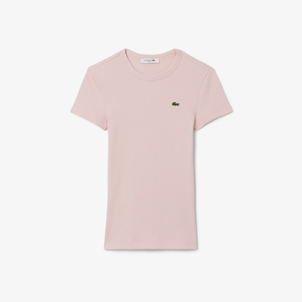 LACOSTE SLIM FIT RIBBED COTTON T-SHIRT en color ROSA  (3)