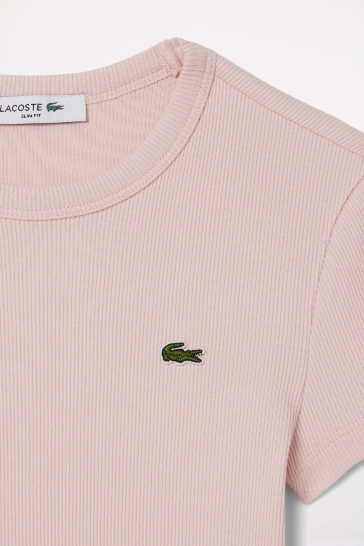 LACOSTE SLIM FIT RIBBED COTTON T-SHIRT en color ROSA  (2)