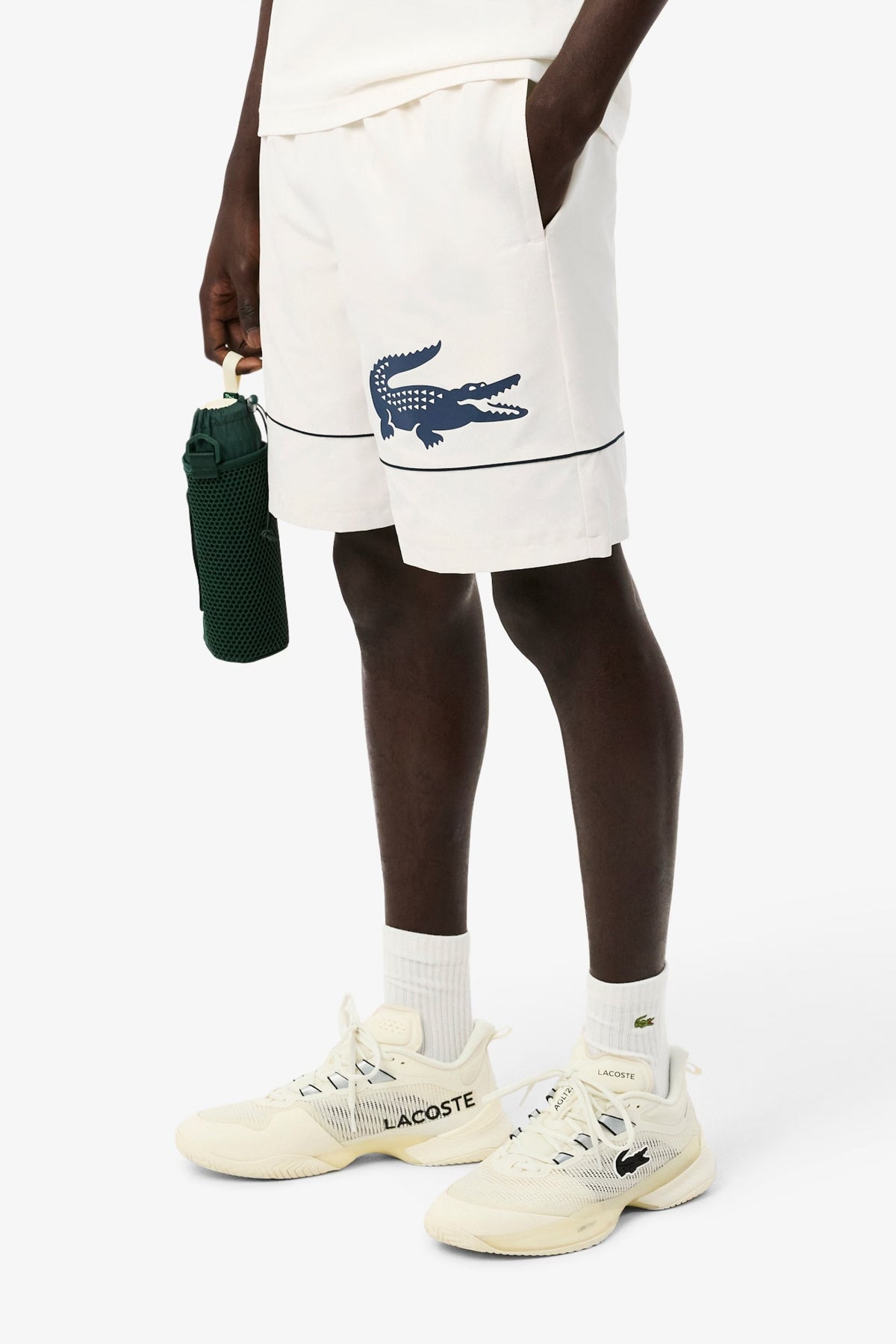 LACOSTE PRINTED DIAMOND TAFFETA TENNIS SHORTS en color BLANCO  (1)