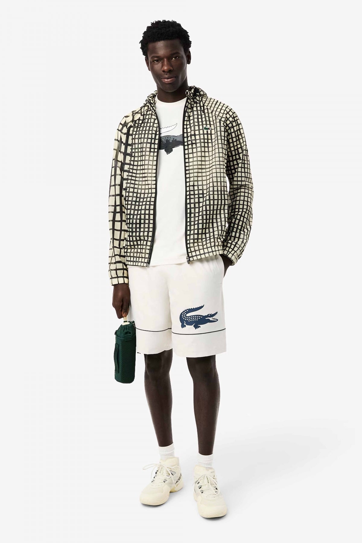 LACOSTE PRINTED DIAMOND TAFFETA TENNIS SHORTS en color BLANCO  (4)