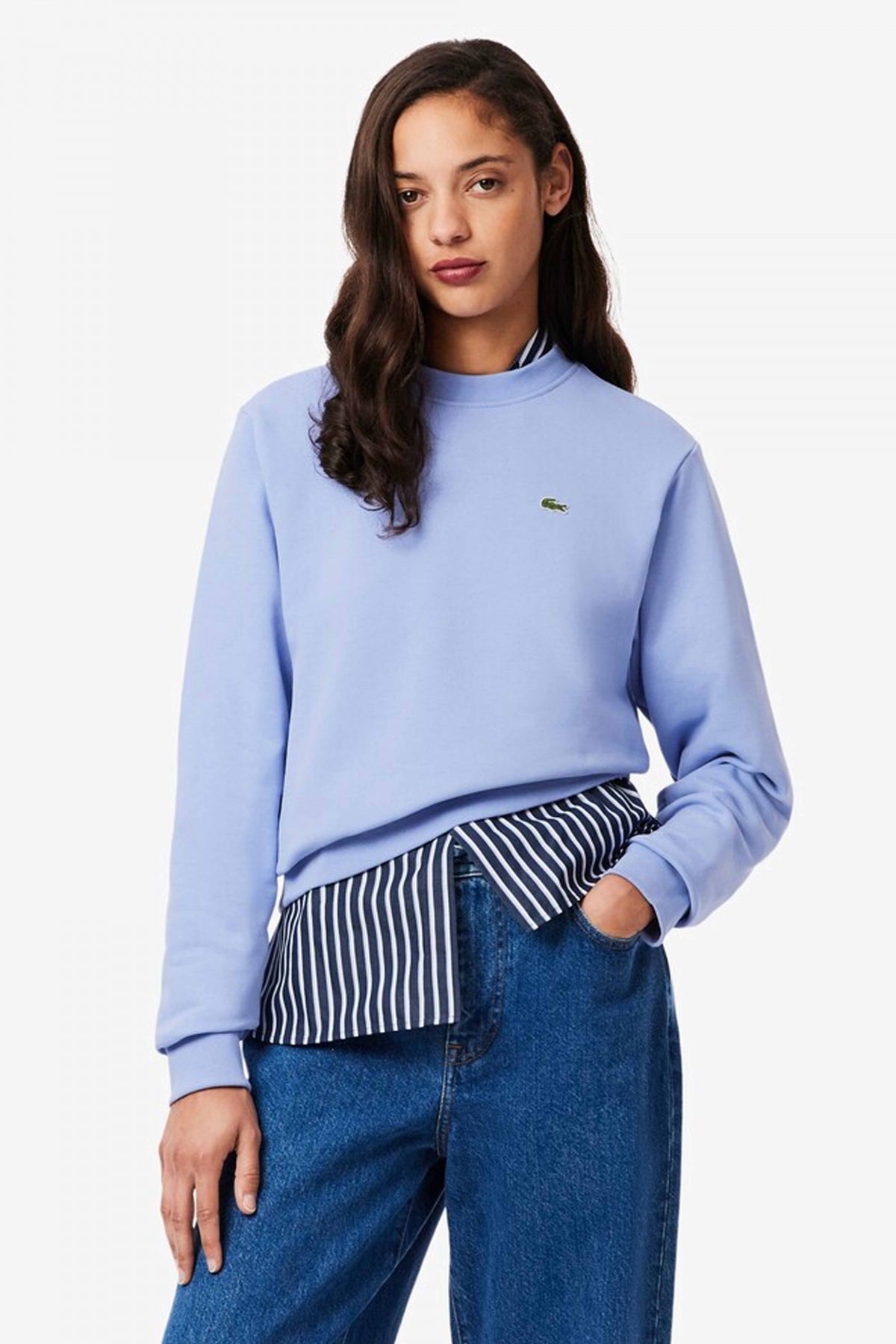 LACOSTE RELAXED FIT FLEECE CREW NECK en color AZUL  (1)
