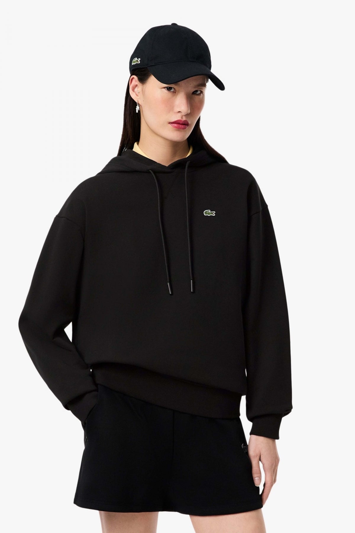 LACOSTE OVERSIZED FLEECE HOODIE en color NEGRO  (1)