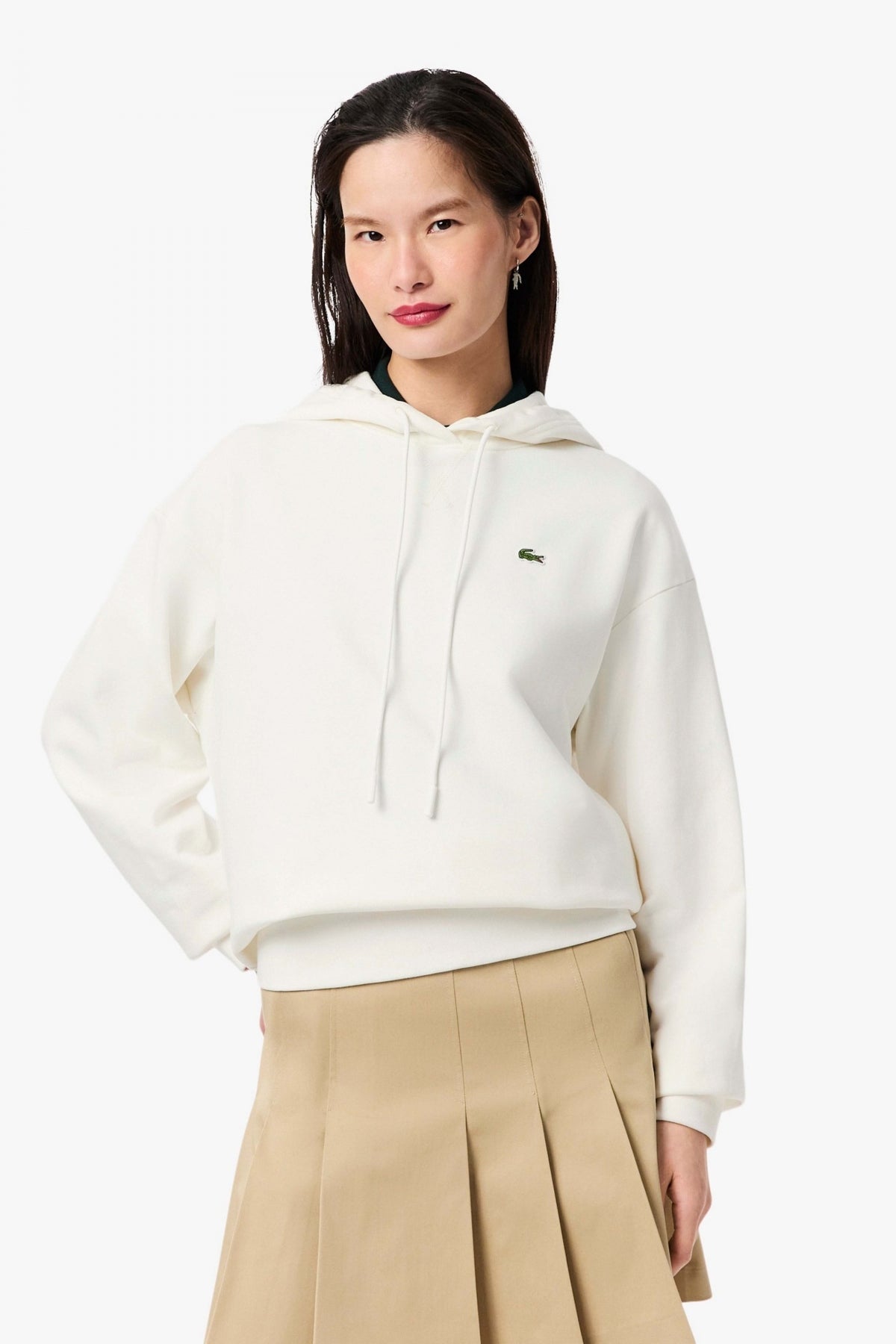 LACOSTE OVERSIZED FLEECE HOODIE en color BLANCO  (1)