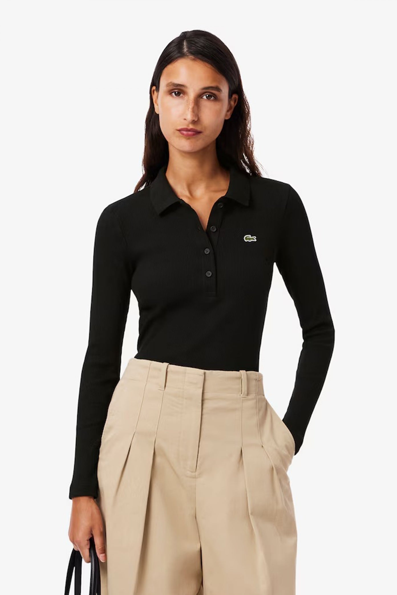 LACOSTE  RIBBED COLLAR SHIRT  en color NEGRO  (1)