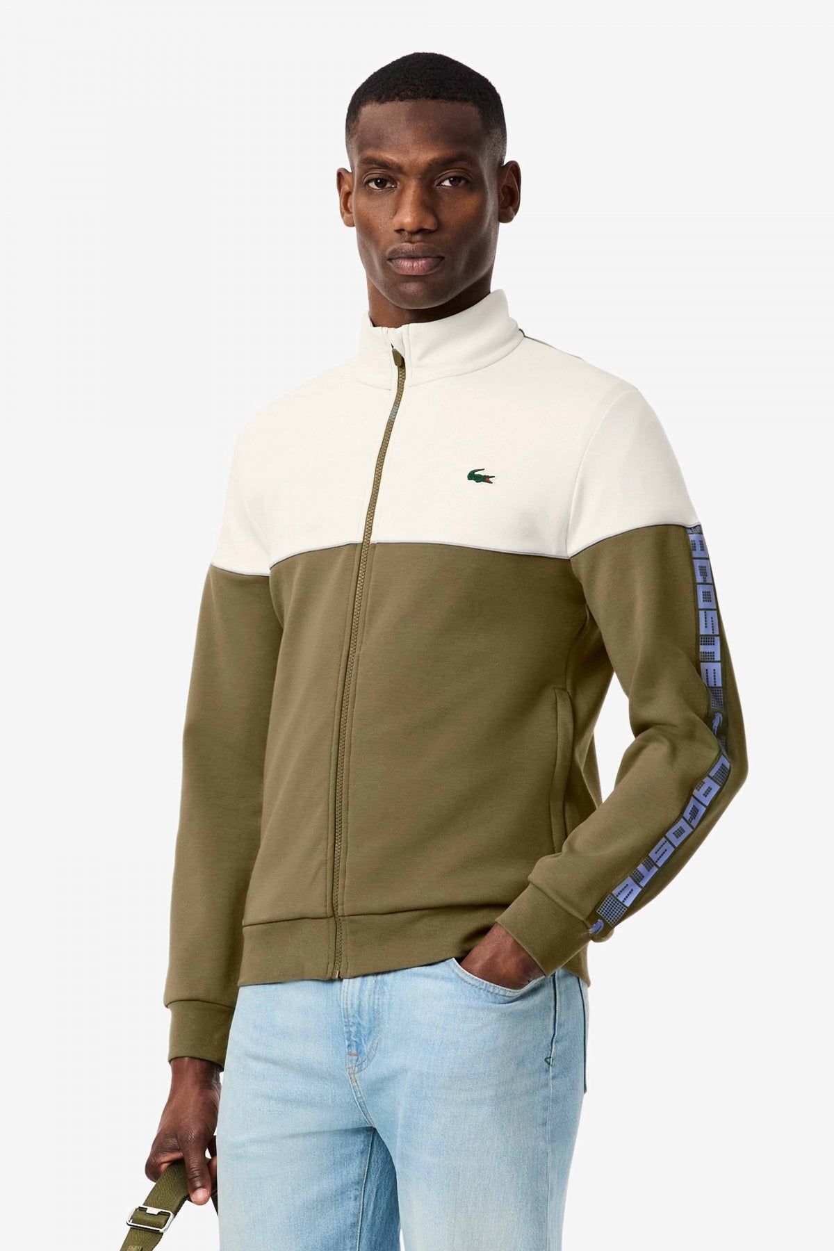 LACOSTE TENNIS ZIP-UP COLORBLOCK SWEATSHIRT en color VERDE  (1)