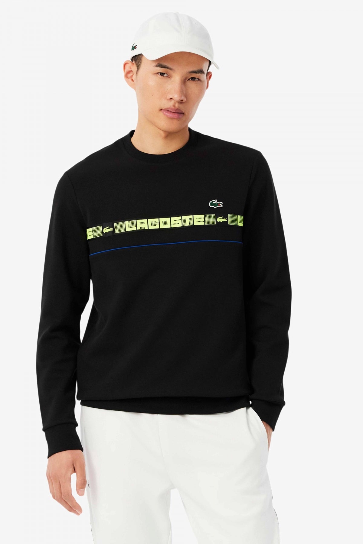 LACOSTE BRANDED STRIPE TENNIS SWEATSHIRT en color NEGRO  (1)