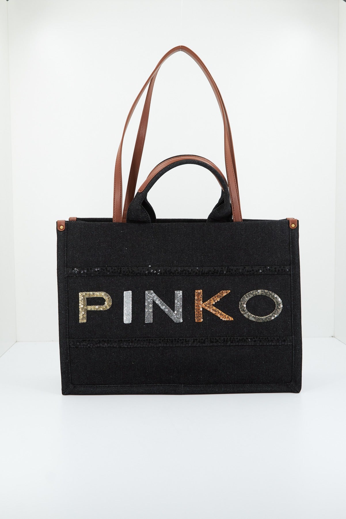 PINKO SHOPPER DENIM RICAMO LO en color NEGRO  (1)