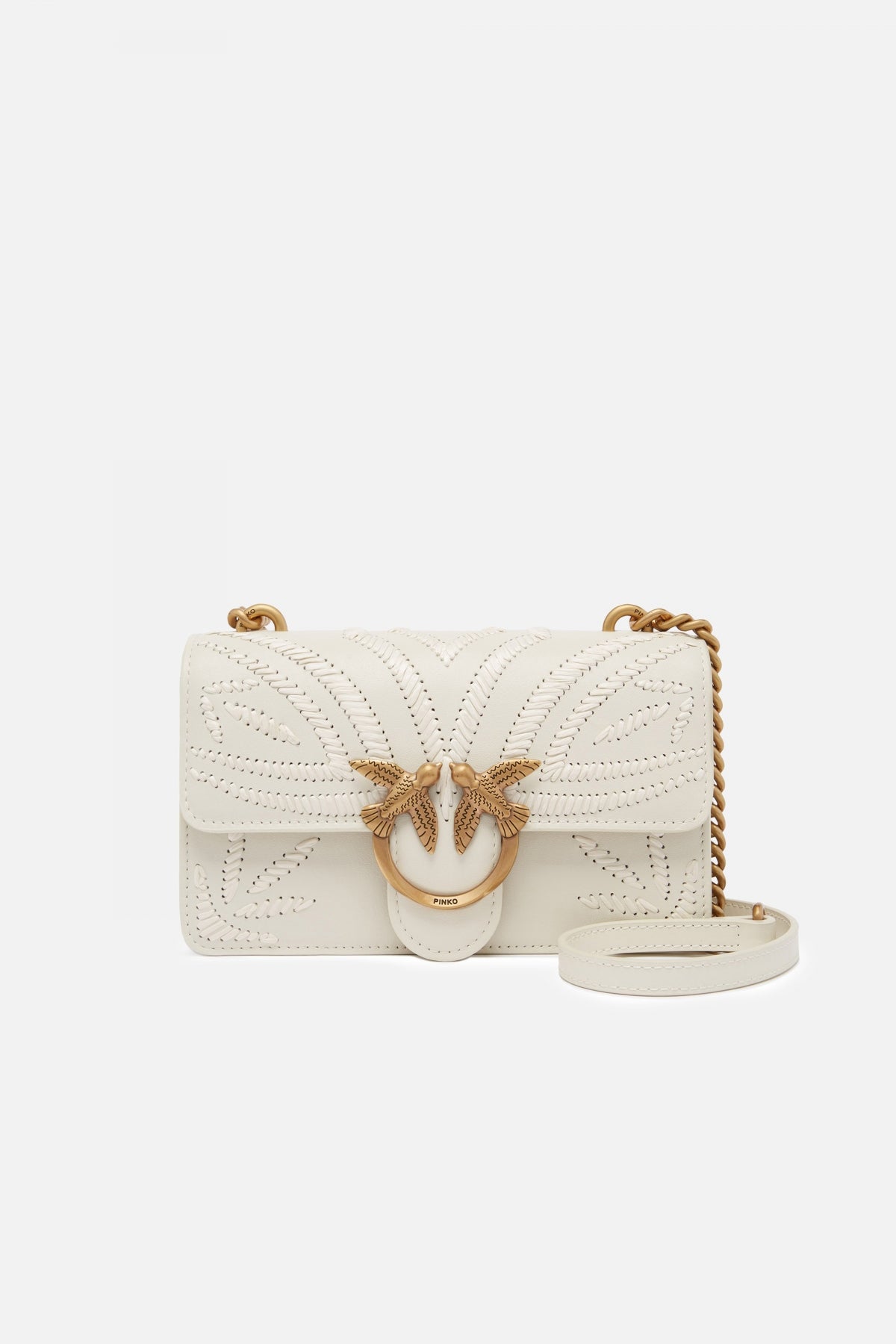 PINKO MINI LOVE BAG SMALL SHOULDER BAG WITH RAFFIA EMBROIDERY en color BLANCO  (1)