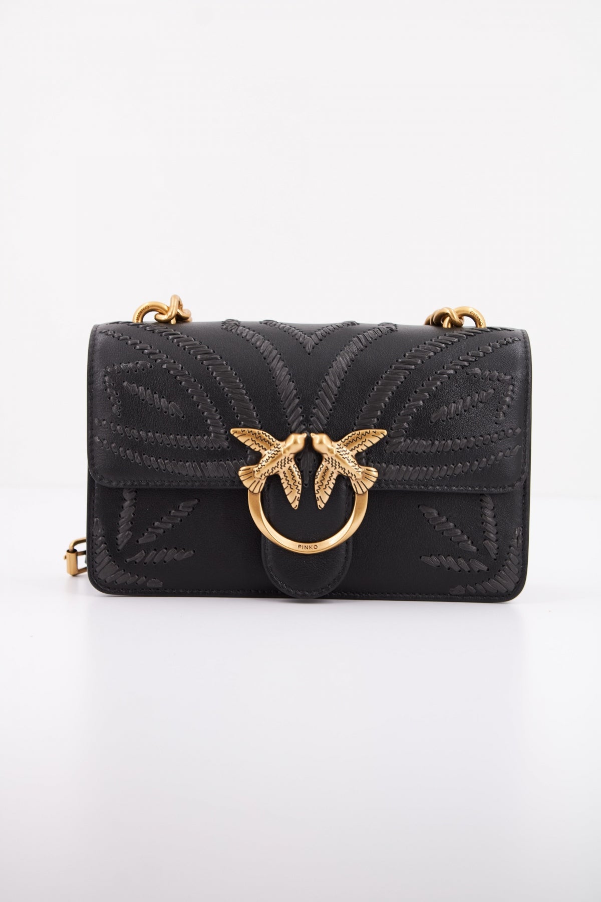 PINKO MINI LOVE BAG SMALL SHOULDER BAG WITH RAFFIA EMBROIDERY en color NEGRO  (1)