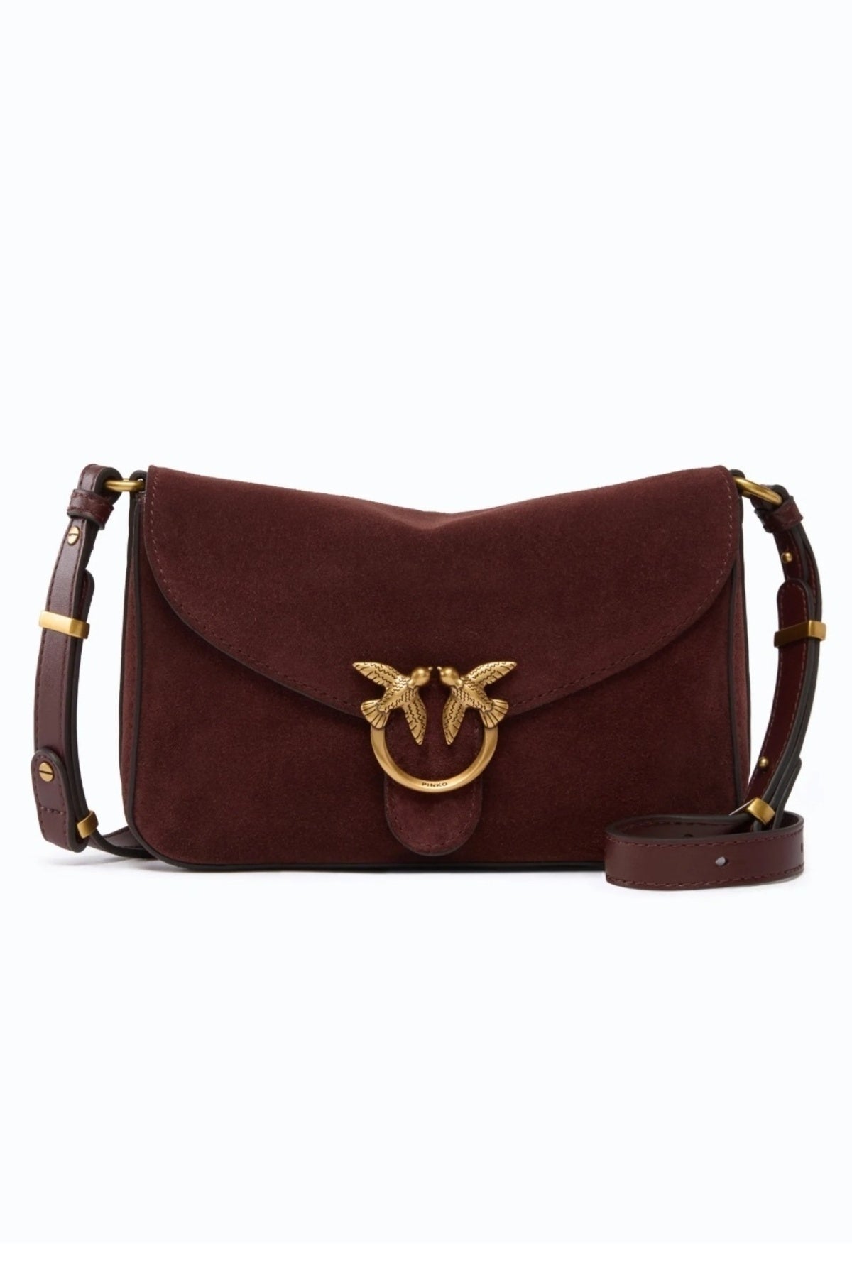PINKO  AF LOVE SATCHEL MINI SUEDE en color BURDEOS  (1)