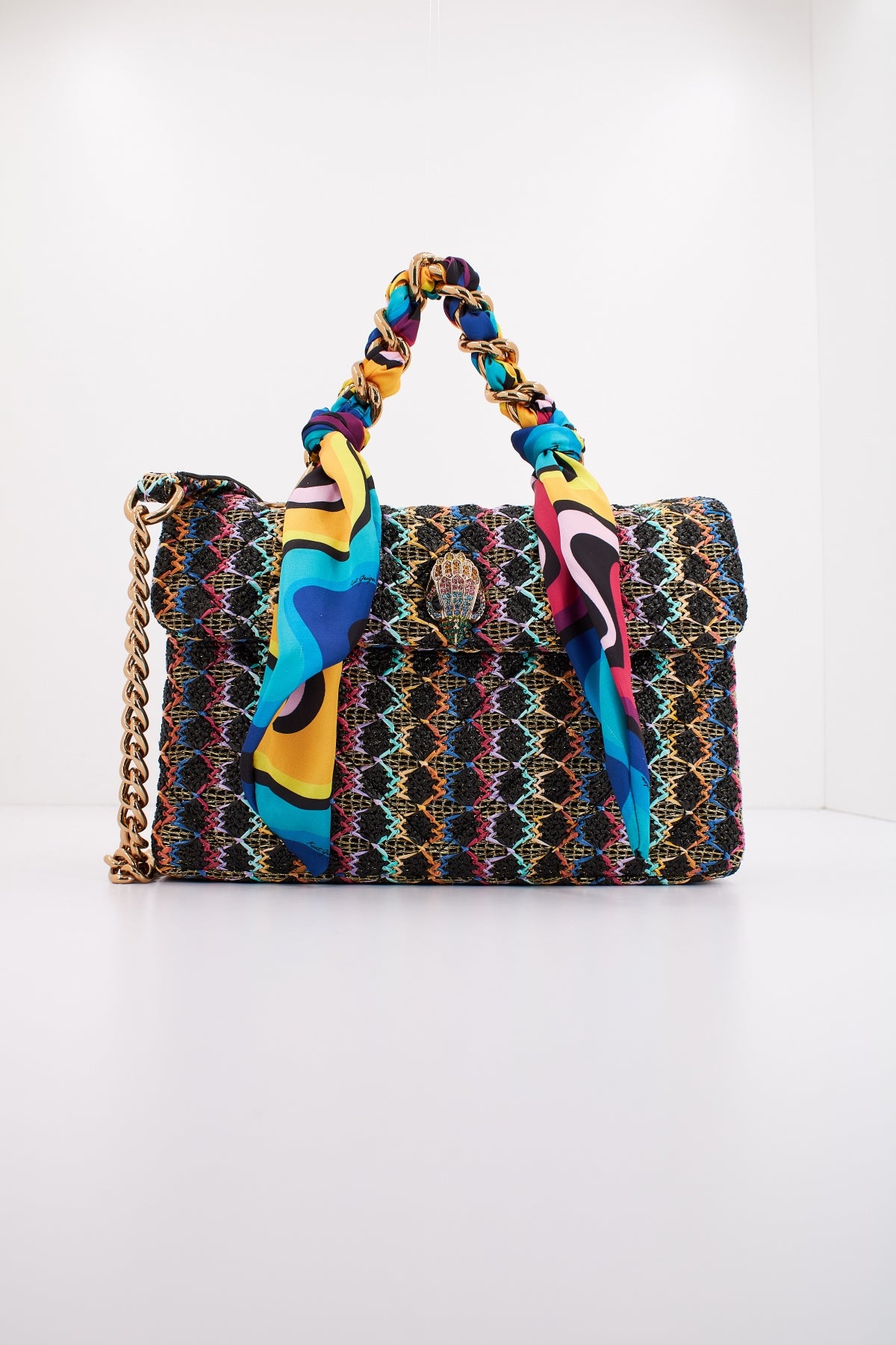 KURT GEIGER LONDON RAFFIA KENSINGTON BAG H en color NEGRO  (1)