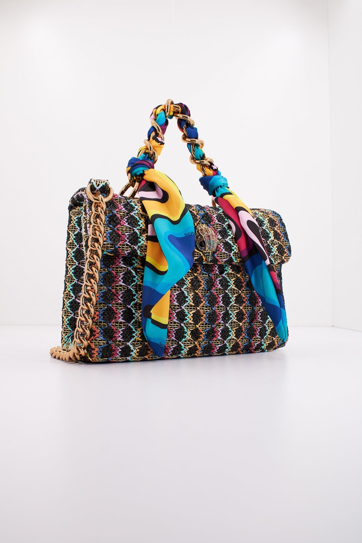 KURT GEIGER LONDON RAFFIA KENSINGTON BAG H en color NEGRO  (2)