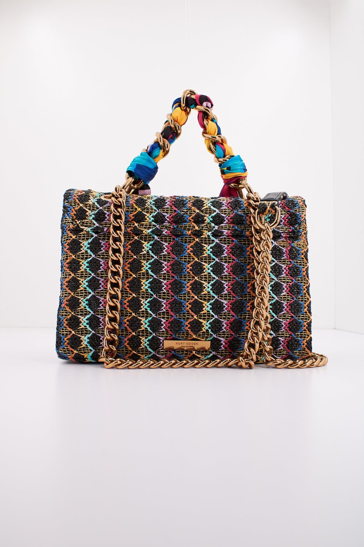 KURT GEIGER LONDON RAFFIA KENSINGTON BAG H en color NEGRO  (3)