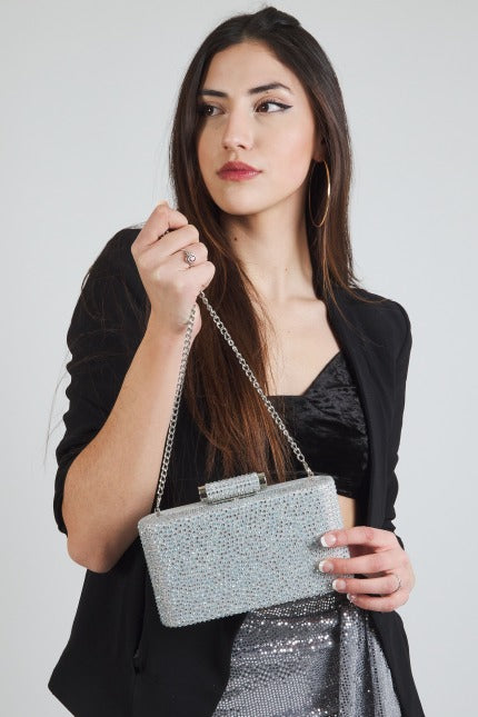 MENBUR M BOLSO FIESTA CLUTCH GLITTERS en color PLATA  (5)