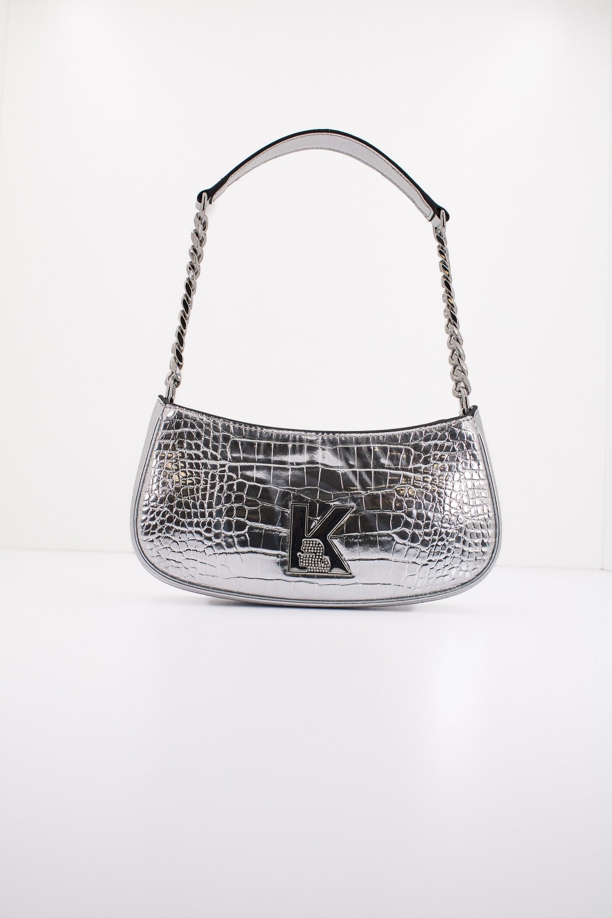 KARL LAGERFELD KAMEO SHOULDERBAG CROC en color PLATA  (1)