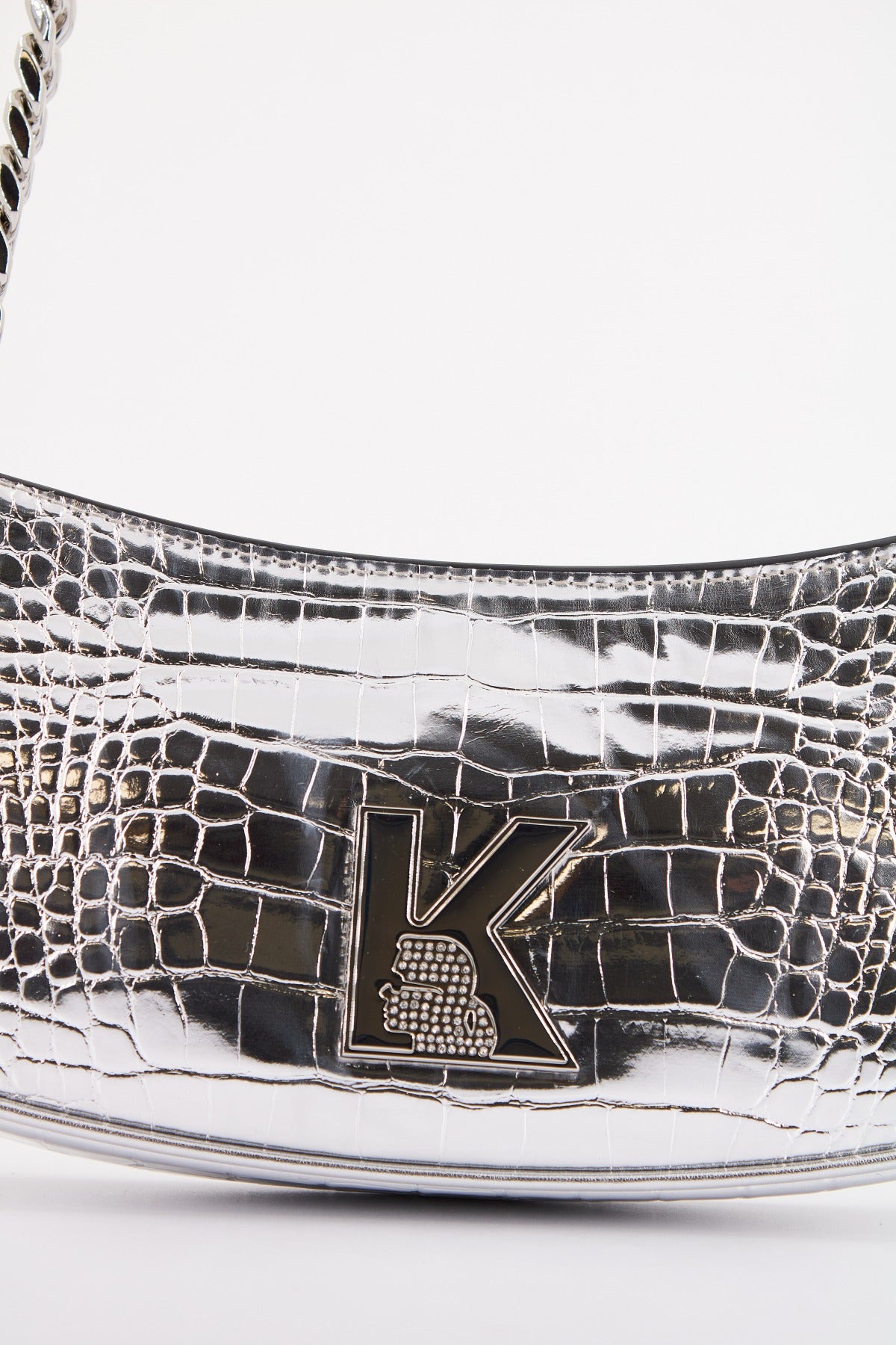 KARL LAGERFELD KAMEO SHOULDERBAG CROC en color PLATA  (4)