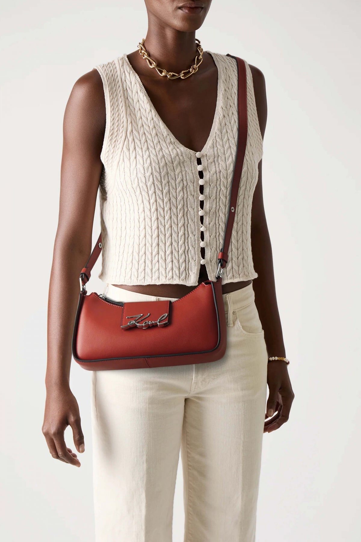 KARL LAGERFELD  K SIGNATURE SM ZIP SB en color ROJO  (4)