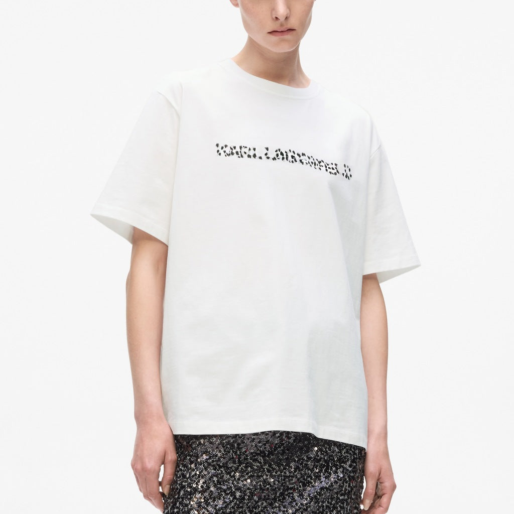 KARL LAGERFELD JEANS SNOW LEO LOGO OVERSIZED TS en color BLANCO  (2)