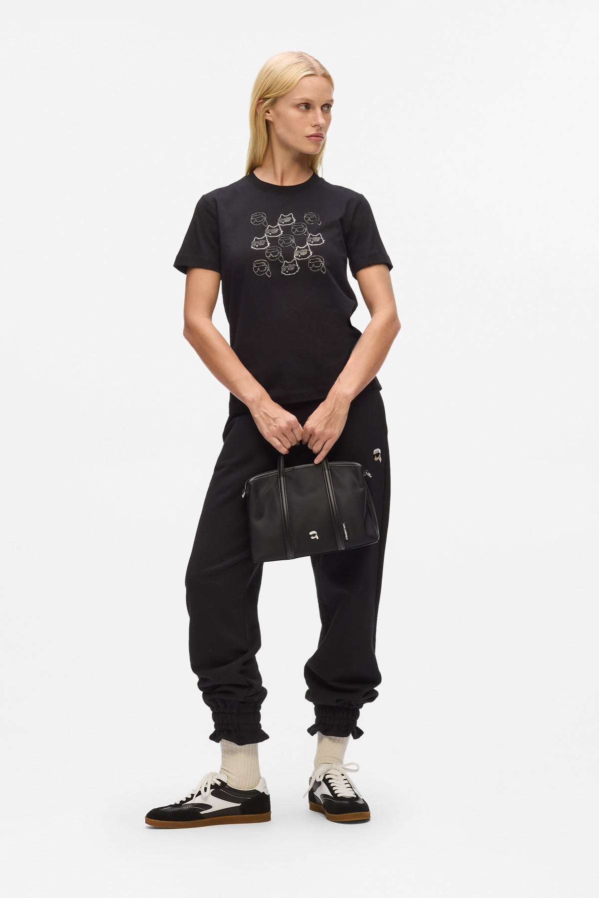 KARL LAGERFELD IKON NYLON SM SATCHEL en color NEGRO  (4)