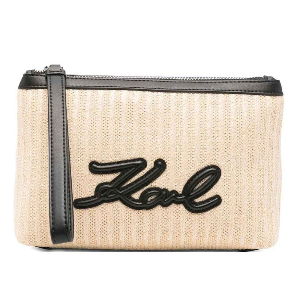 KARL LAGERFELD K/SIGNATURE RAFFIA POUCH en color BEIS  (4)