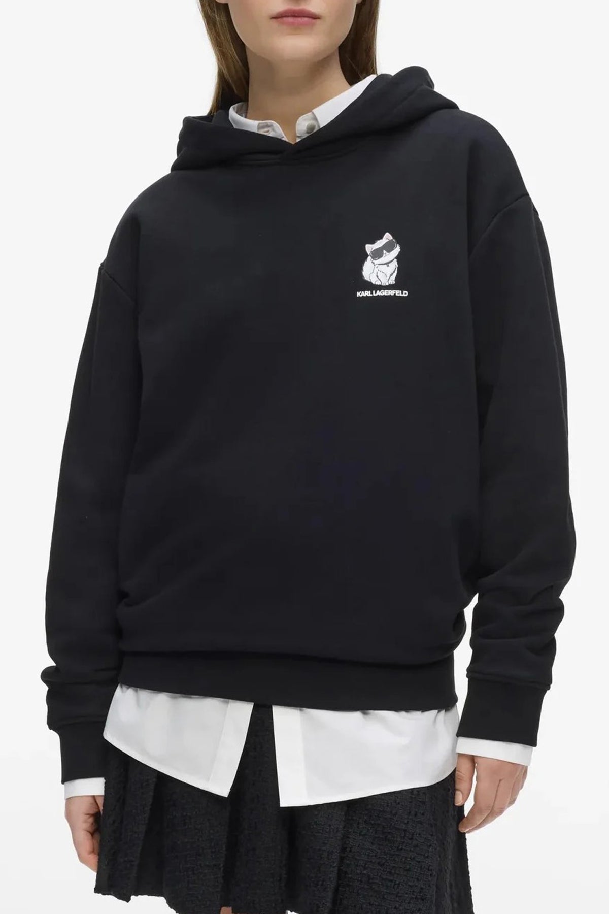KARL LAGERFELD BW IKON CHOUPETTE HOODIE en color NEGRO  (1)