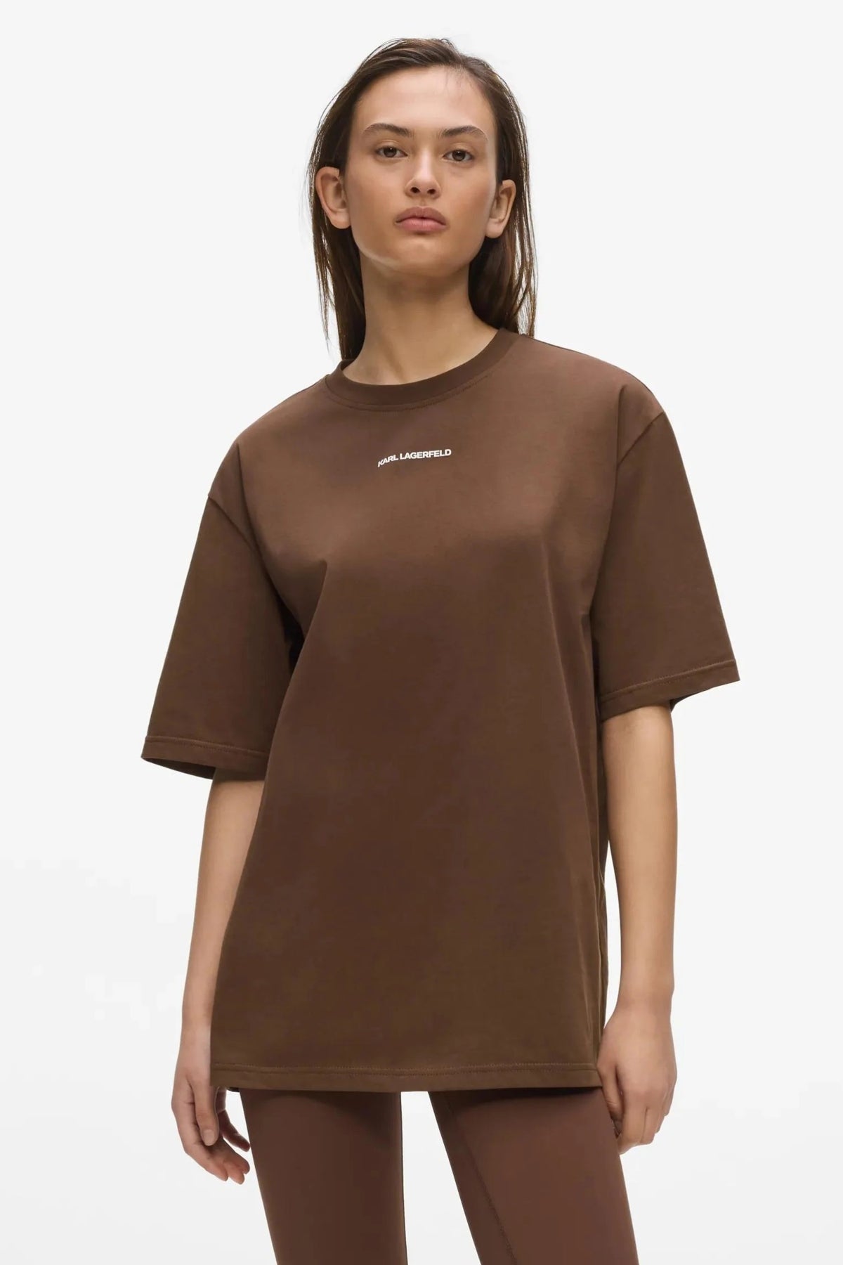 KARL LAGERFELD BW ESSENTIAL CONTRAST TEE en color MARRON  (1)