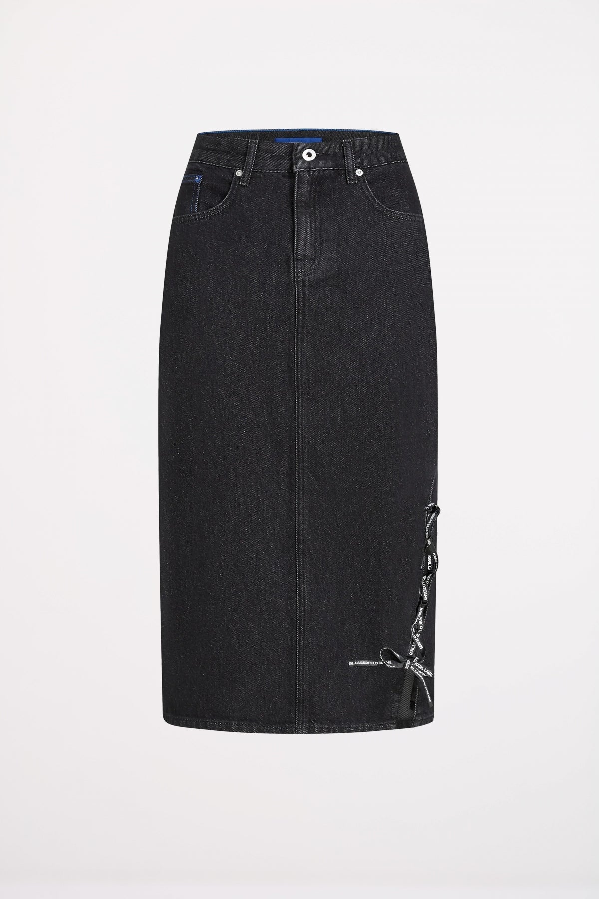 KARL LAGERFELD JEANS KLJ TIED DENIM MIDI SKIRT en color NEGRO  (2)