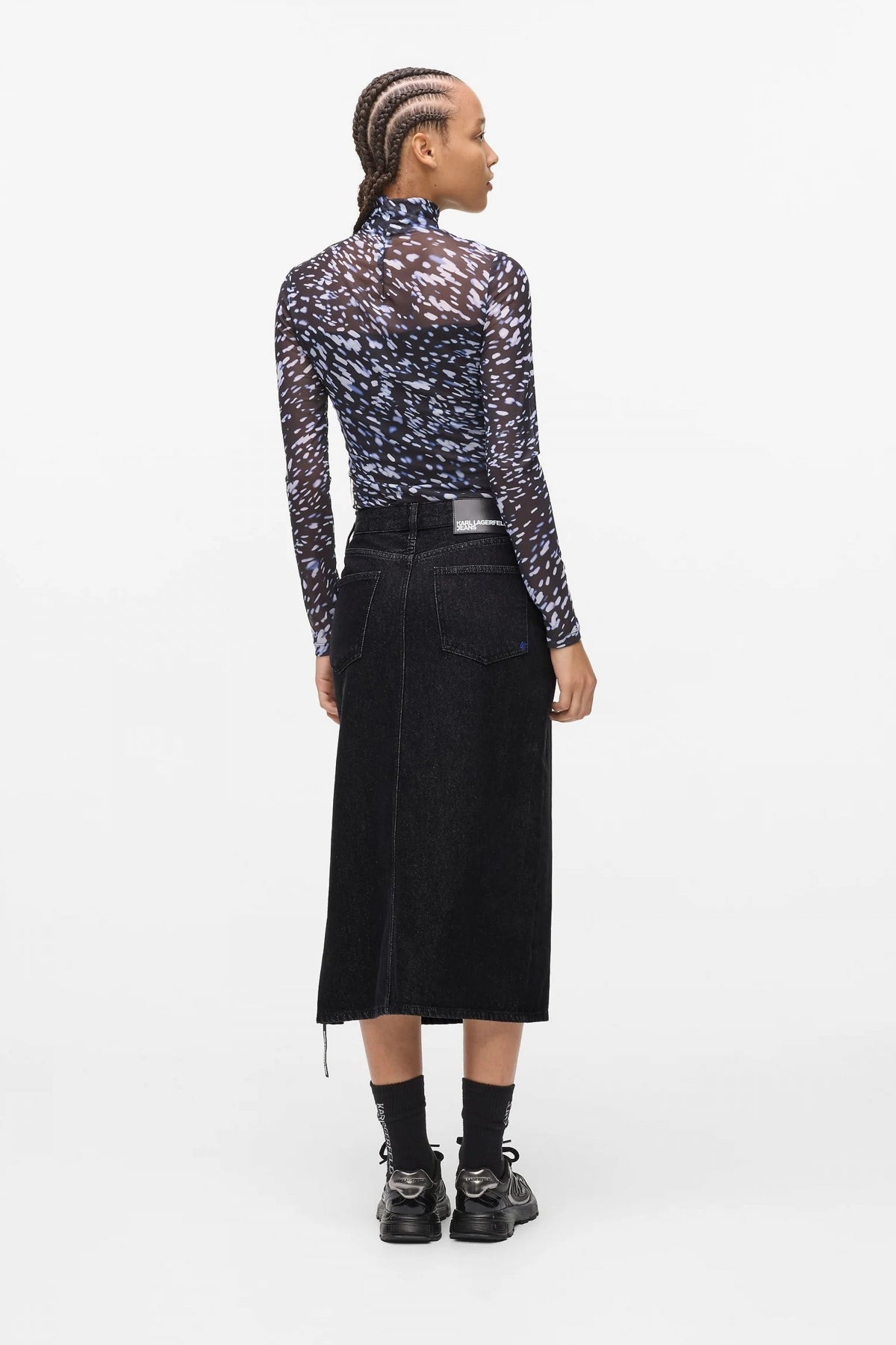 KARL LAGERFELD JEANS KLJ TIED DENIM MIDI SKIRT en color NEGRO  (3)