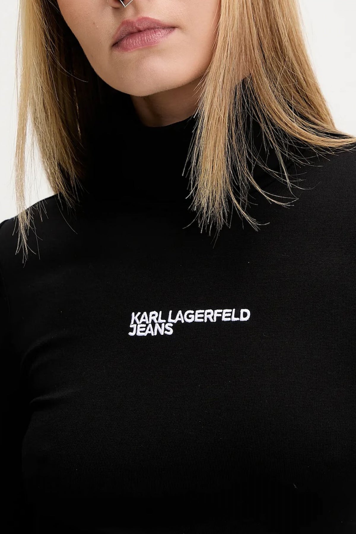KARL LAGERFELD JEANS KLJ FITTED ROLL NECK TOP en color NEGRO  (3)