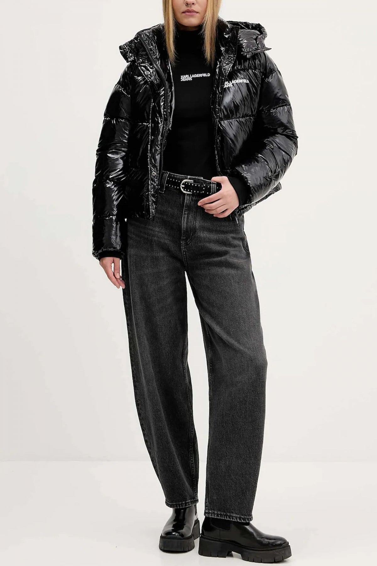KARL LAGERFELD JEANS KLJ FITTED ROLL NECK TOP en color NEGRO  (4)