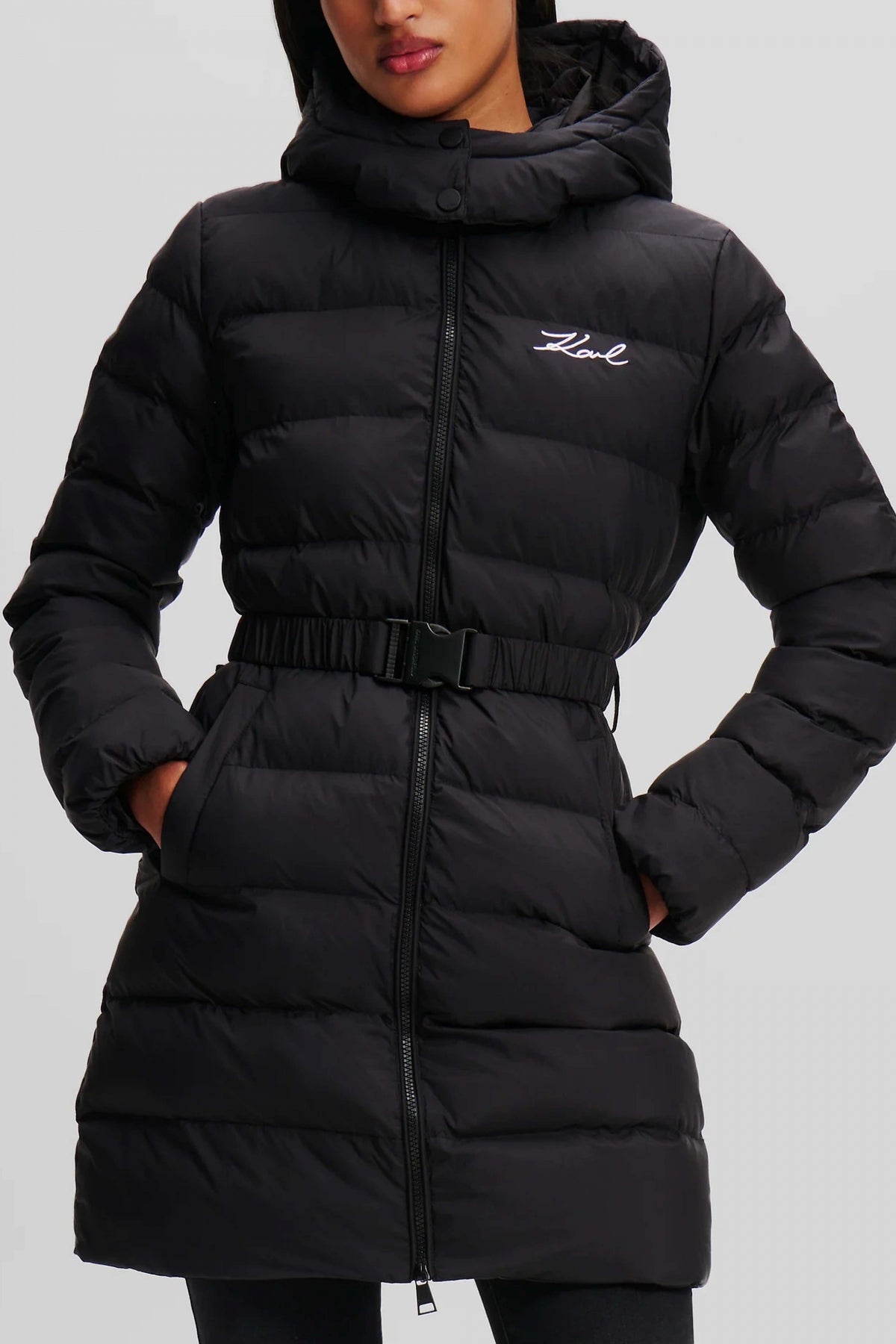 KARL LAGERFELD JEANS LIGHTWEIGHT LONG PUFFER en color NEGRO  (1)
