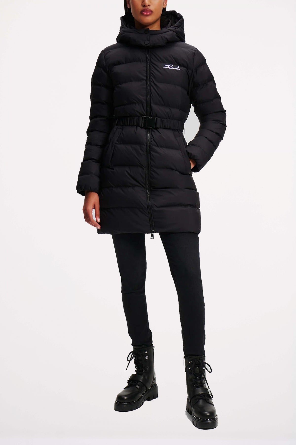 KARL LAGERFELD JEANS LIGHTWEIGHT LONG PUFFER en color NEGRO  (4)