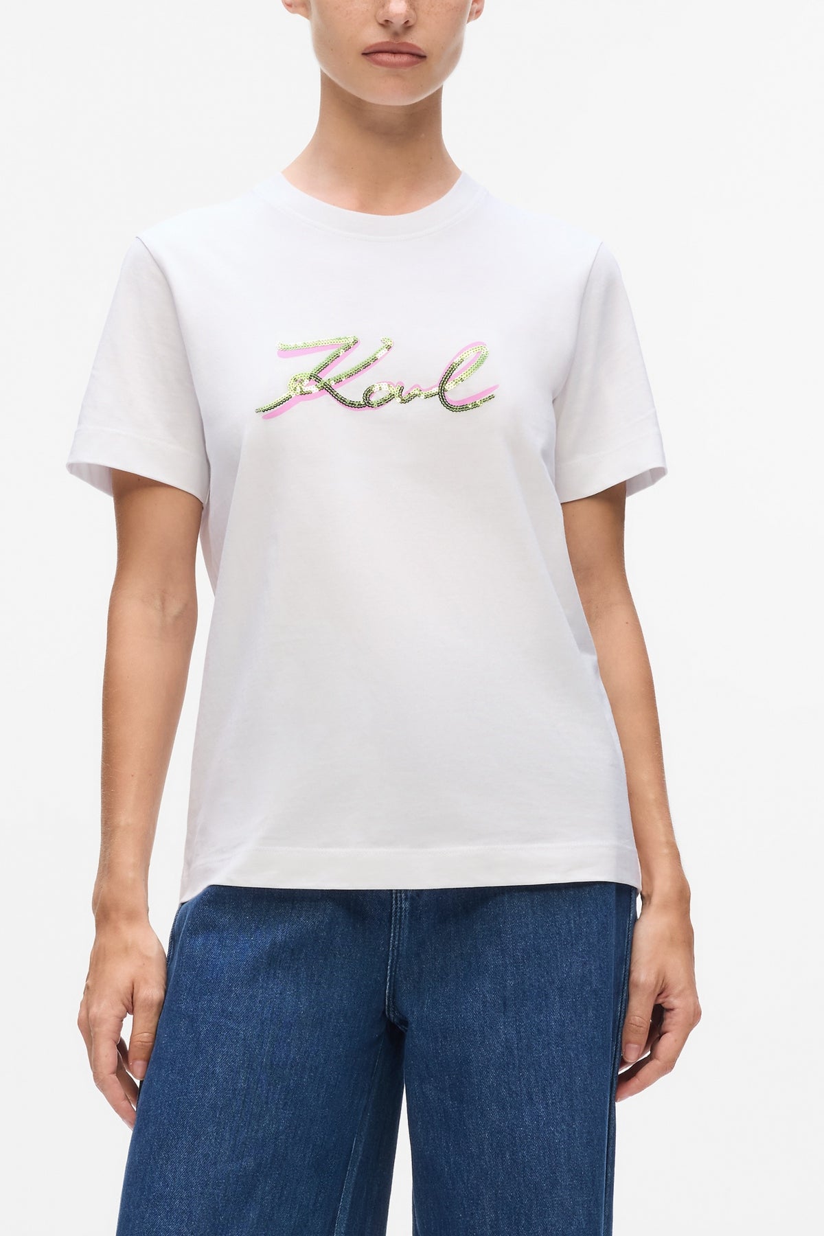 KARL LAGERFELD JEANS SIGNATURE SEQUINS T-SHIRT en color BLANCO  (1)