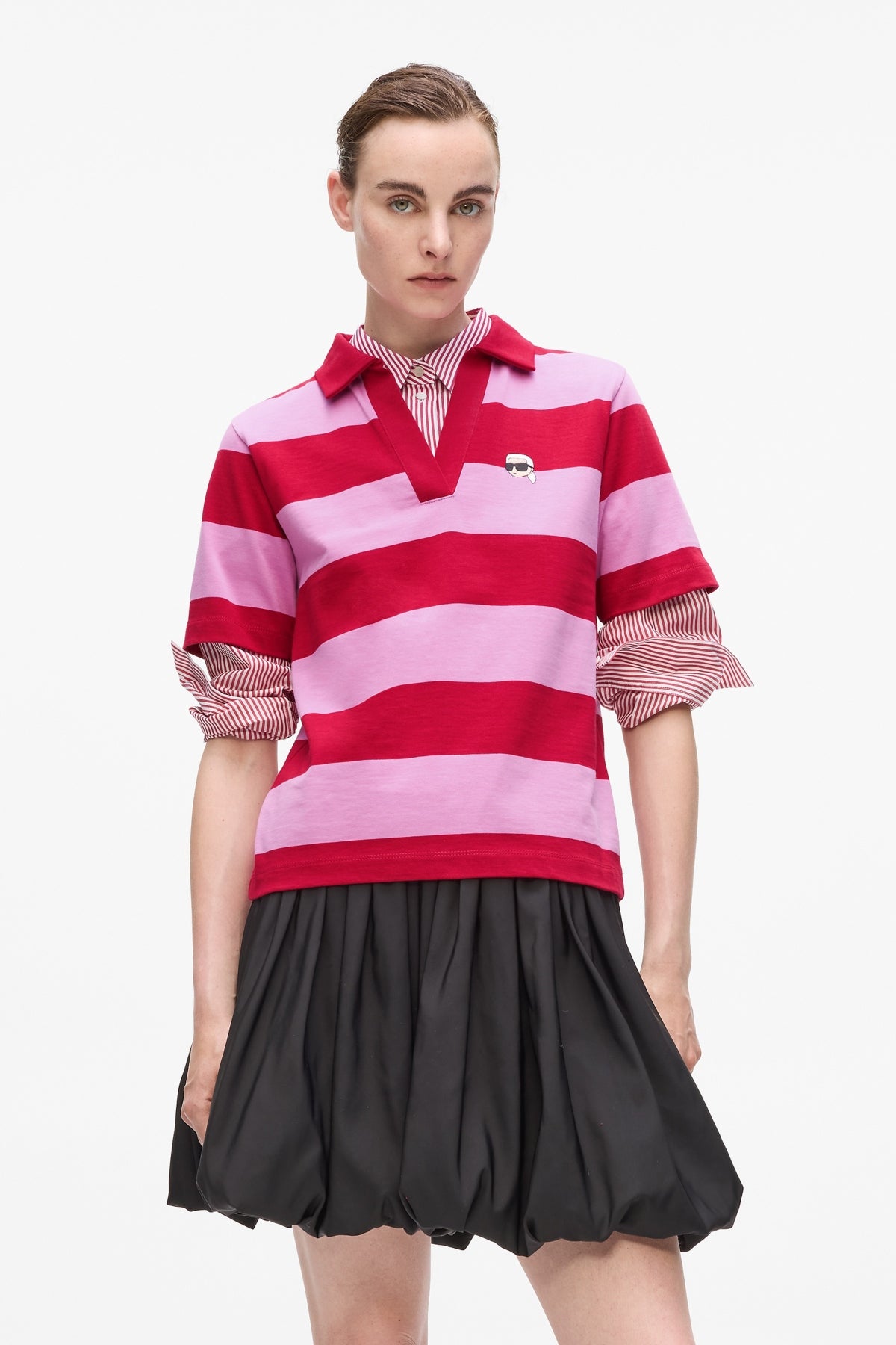 KARL LAGERFELD JEANS IKON PATCH STRIPE SSLV POL en color ROSA  (1)