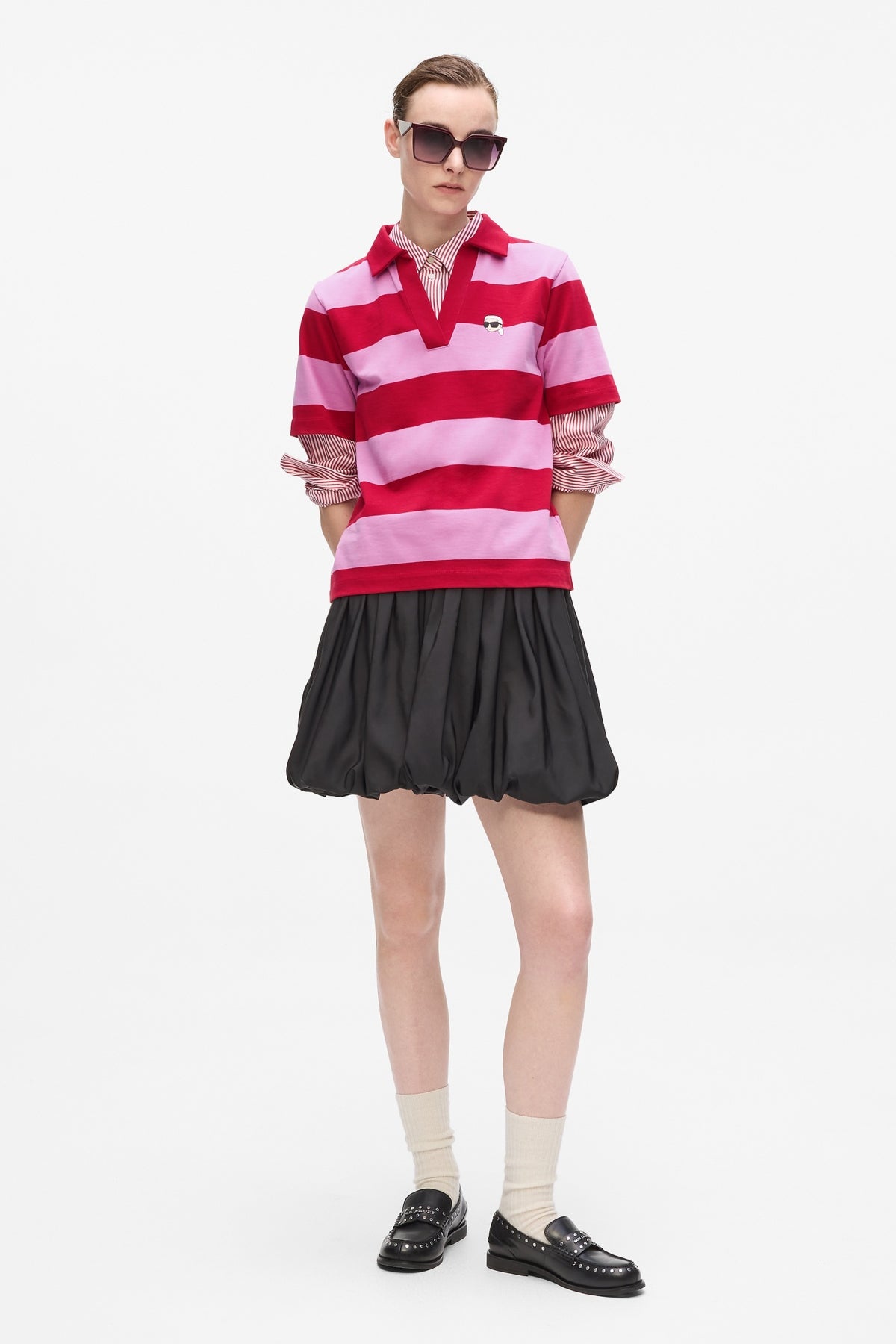 KARL LAGERFELD JEANS IKON PATCH STRIPE SSLV POL en color ROSA  (4)