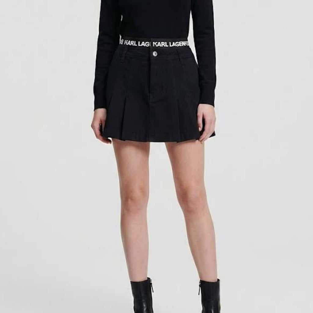 KARL LAGERFELD JEANS PLEATED LOGO SKIRT en color NEGRO  (5)