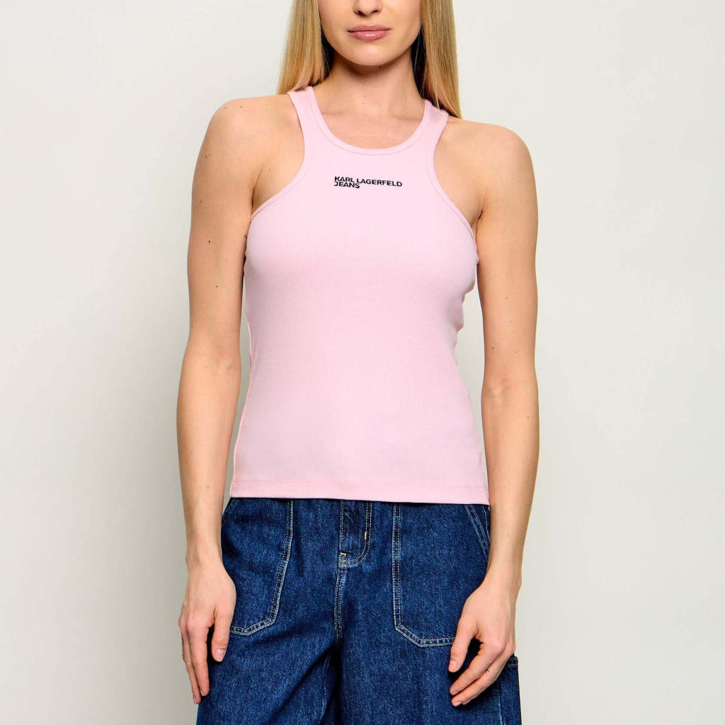 KARL LAGERFELD JEANS KLJ RIBBED LOGO TANK en color ROSA  (4)
