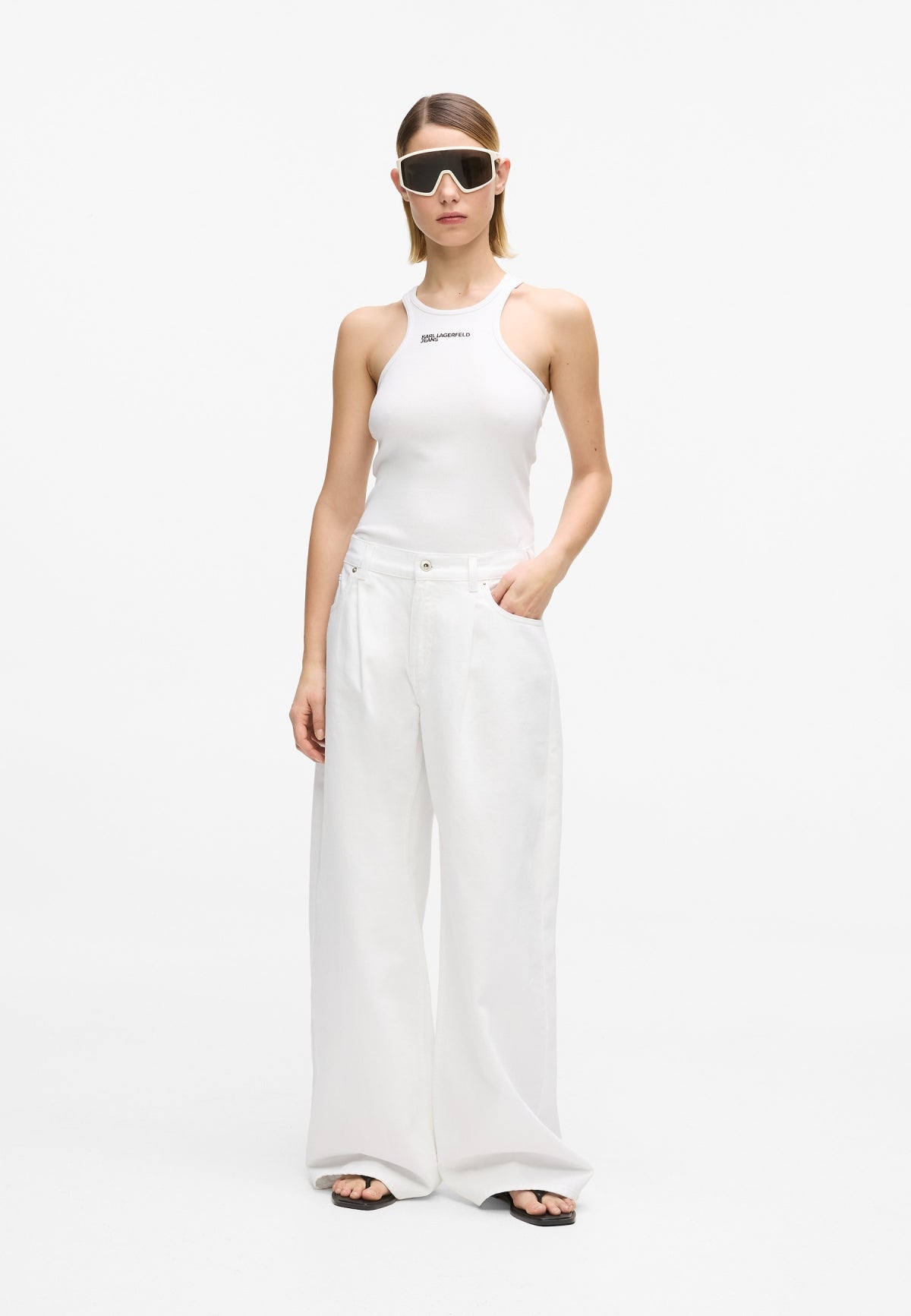 KARL LAGERFELD JEANS KLJ RIBBED LOGO TANK en color BLANCO  (1)