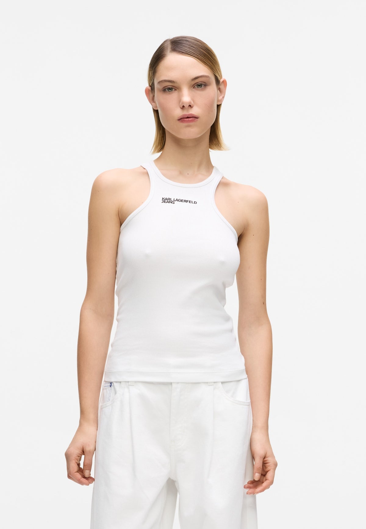 KARL LAGERFELD JEANS KLJ RIBBED LOGO TANK en color BLANCO  (2)