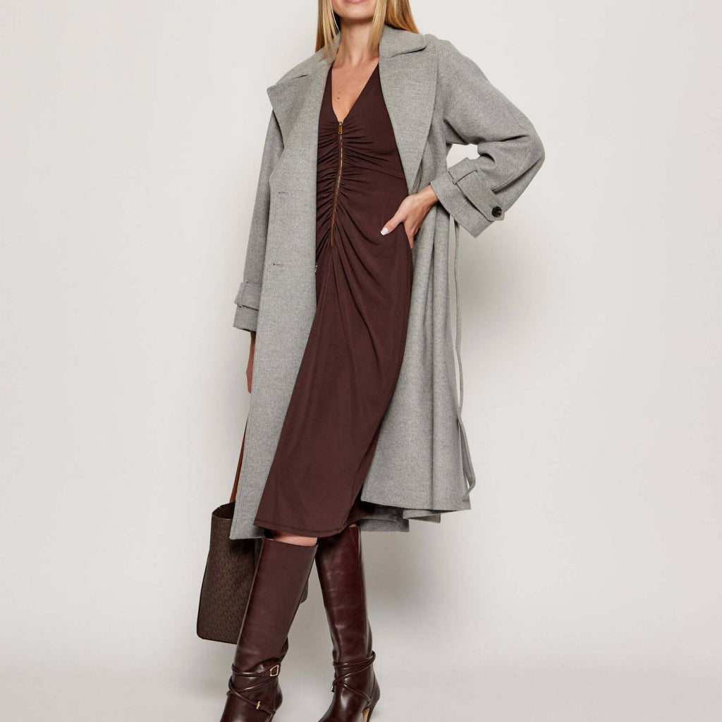 MICHAEL KORS ZIP LS CF RUCH MIDI DRS en color MARRON  (6)