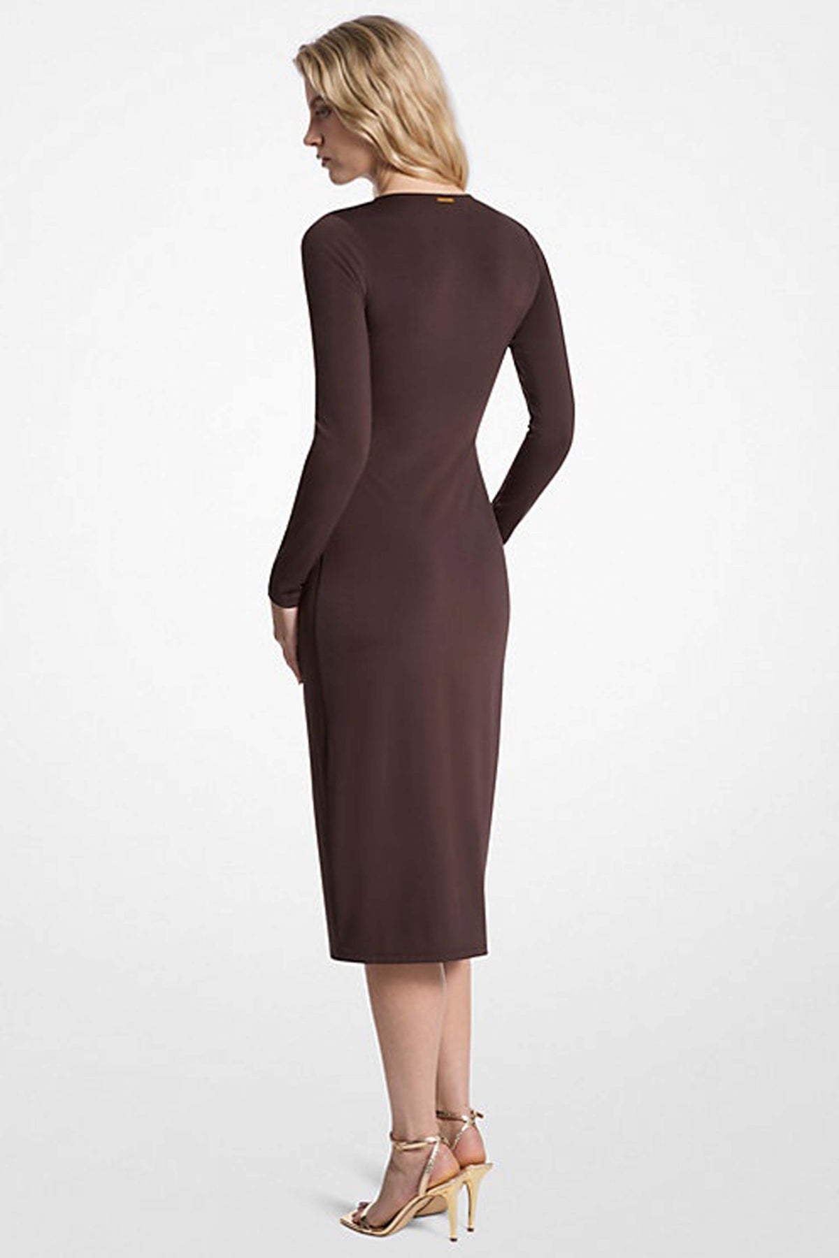 MICHAEL KORS ZIP LS CF RUCH MIDI DRS en color MARRON  (2)