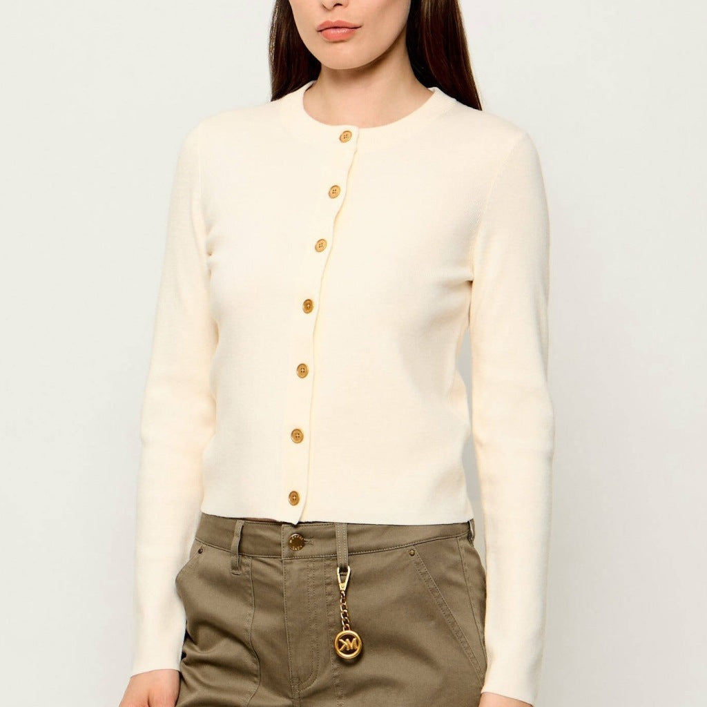 MICHAEL KORS MTWVR MERINO RIB CREW NK CARDI en color NUDE  (5)