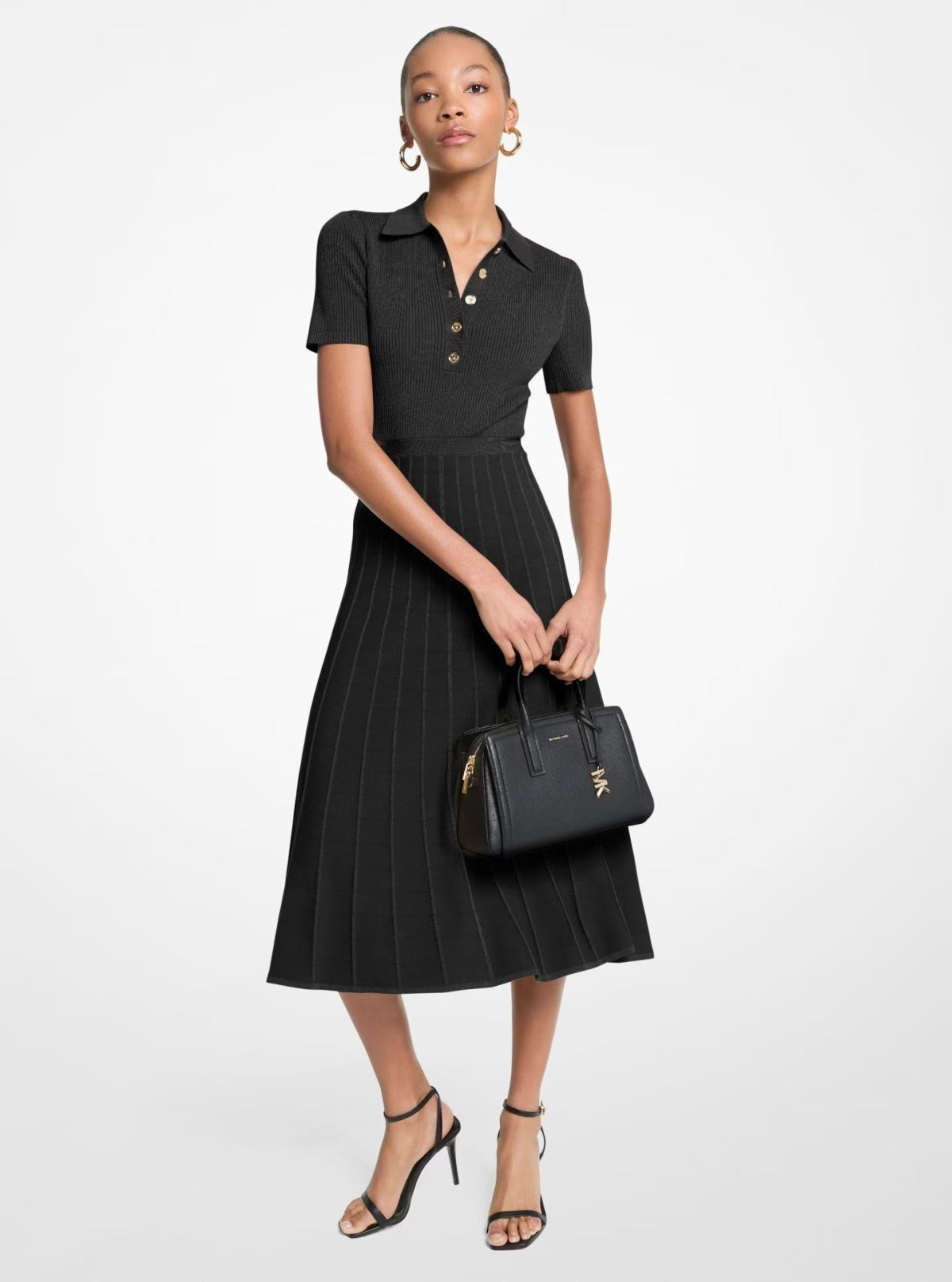 MICHAEL KORS MTFD FIT N FLARE POLO SS MIDI en color NEGRO  (1)