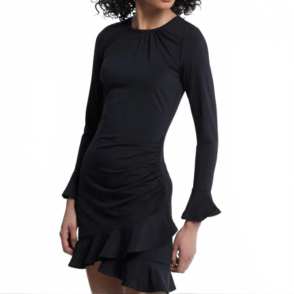 MICHAEL KORS MTJHJ RUCHED RUFFLE HEM DRESS en color NEGRO  (3)